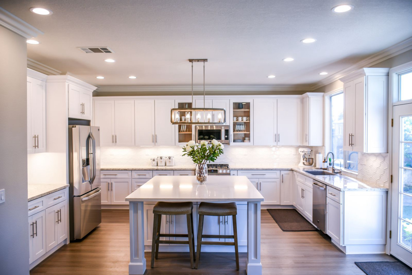 Kitchen table under dim evening light